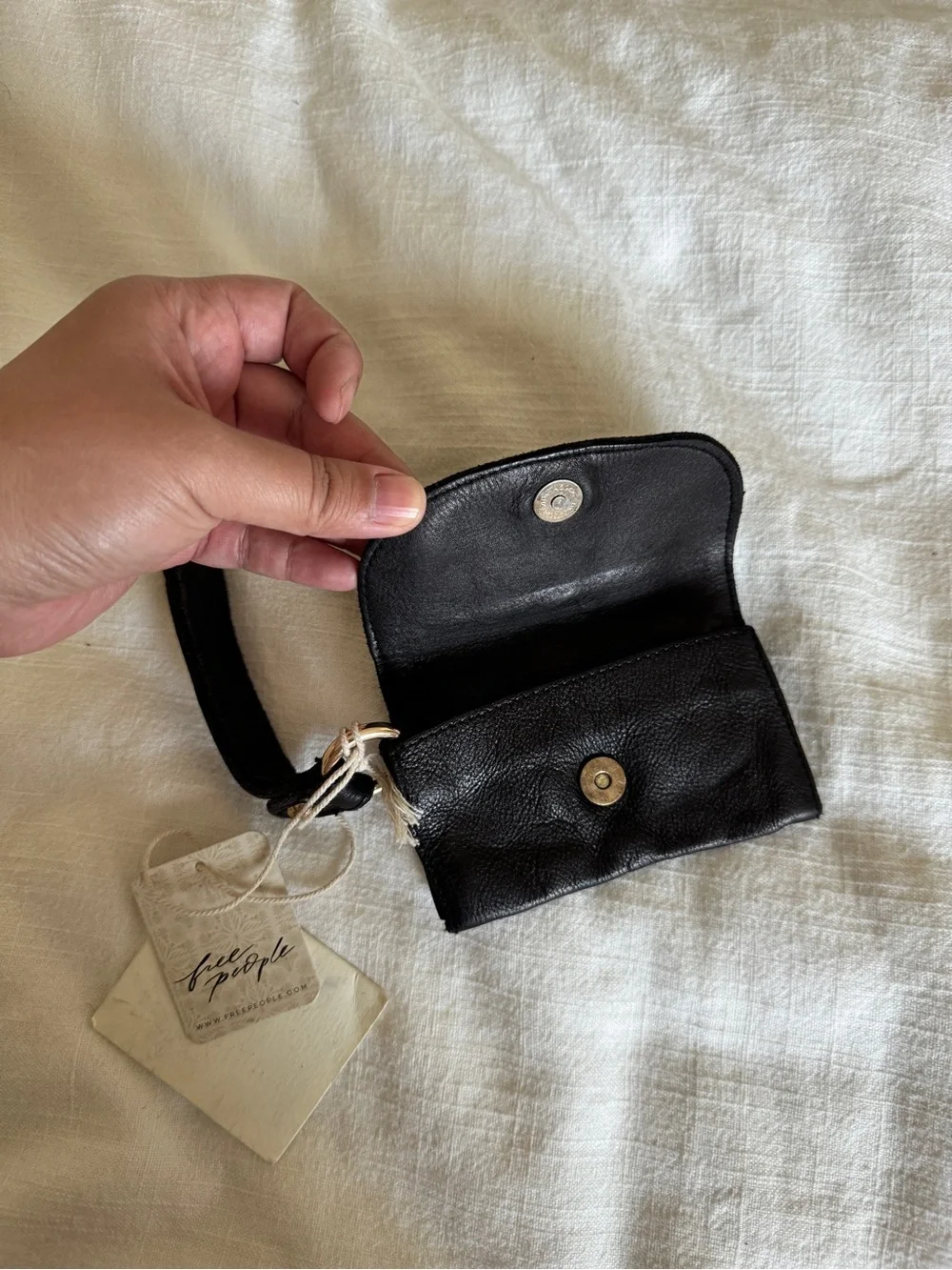 Free People Leather Wristlet Pouch in black NWT
